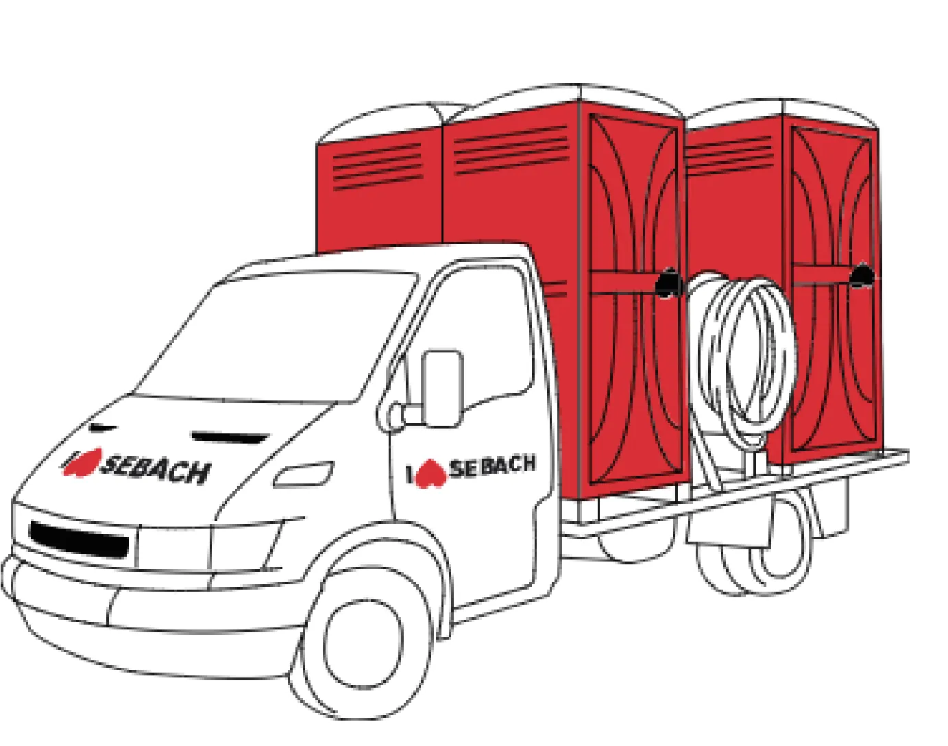 Illustrazione camion Sebach con bagni mobili